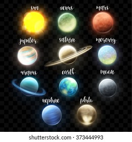 Solar system planets icons set isolated.  