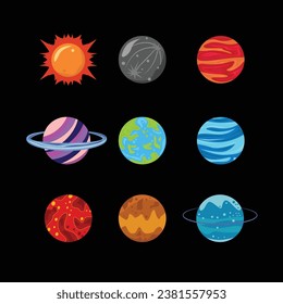 Solar system planets illustration vectors set