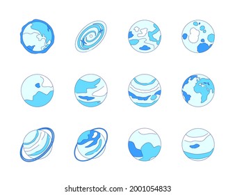 Solar system planets - modern isometric icons set on white background. Galaxy, cosmic exploration, space and astronomy idea. The sun, galaxy, mercury, moon, Venus, Earth, Mars, Jupiter, Saturn, Uranus