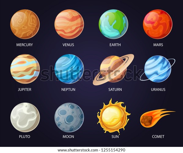 Solar System Planets Names Astrology Set Stock Vector