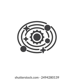Solar system with planets orbiting the sun vector icon. filled flat sign for mobile concept and web design. Solar System glyph icon. Symbol, logo illustration. Vector graphics