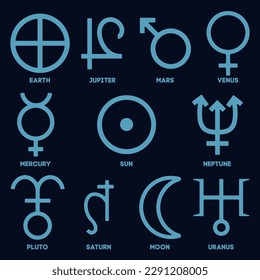 The Solar System planets outline illustrations.