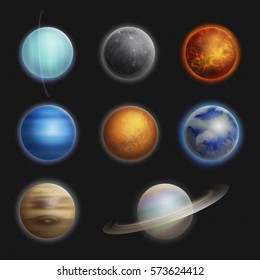 Solar System Planets Realistic Set Isolated Vector Illustration