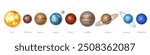 Solar system planets set in realistic design. Sun and outer space gas giants Jupiter and Saturn, ice Uranus Neptune, Pluto. Rocky Mercury, Venus and Earth, Mars colorful vector illustration