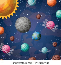 Solar system planets and sun design vector illustration