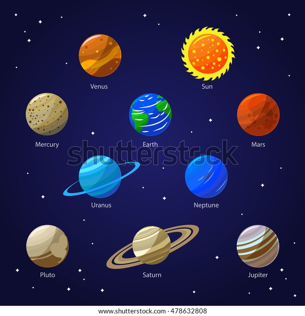 Solar System Planets Sun On Night Stock Vector Royalty Free