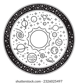Solar system planets and sun vector educational illustration.