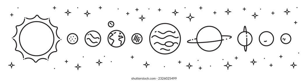 Solar system planets and sun vector educational icon set.