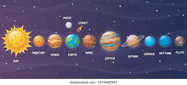 Solar system planets in universe. Vector illustration