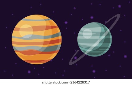 Solar system planets. Uranus and Jupiter vector illustration