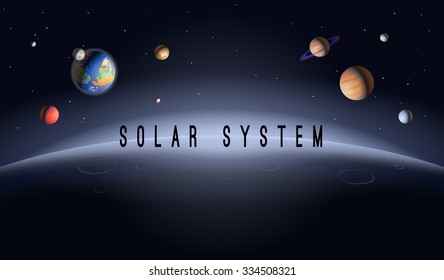 Solar System Planets - Vector Illustration of the solar system planets. Planets in space. Background. Banner. Poster.