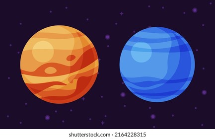 Solar system planets. Venus and Neptune vector illustration