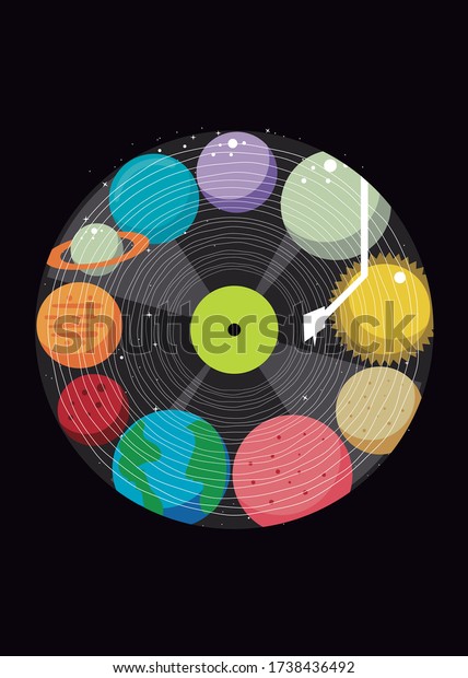 Solar System Planets Vinyl Music Turntable: เวกเตอร์สต็อก (ปลอดค่า ...