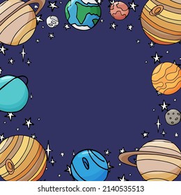 Solar system planets. Wish card or book cover with sticker for your text.