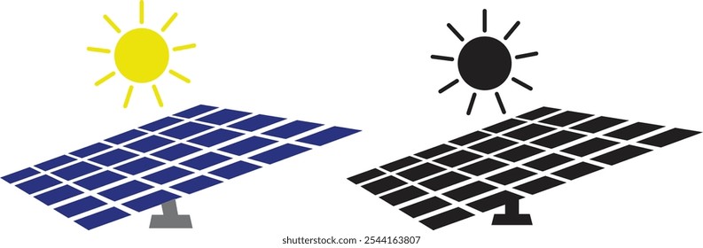 Conjunto de ícones das placas do sistema solar. Os principais painéis solares tipos vetor plano e linha de monocristalino policristalino e painel de energia solar de película fina com coleção de Sol isolado em fundo transparente