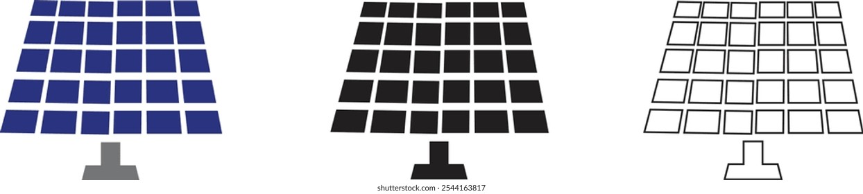 Solar system plates icon set. The main solar panel types flat and line vector of monocrystalline polycrystalline and thin film solar energy panel with Sun collection isolated on transparent background