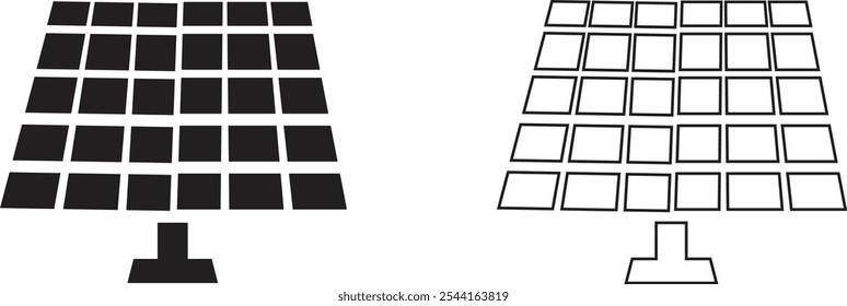 Conjunto de ícones das placas do sistema solar. Os principais painéis solares tipos vetor plano e linha de monocristalino policristalino e painel de energia solar de película fina com coleção de Sol isolado em fundo transparente