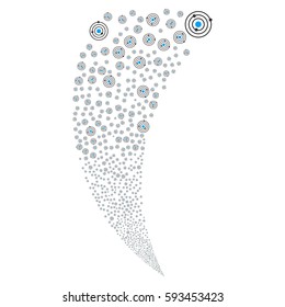 Solar System random fireworks stream. Vector illustration style is flat blue and gray iconic symbols on a white background. Object fountain made from scattered icons.
