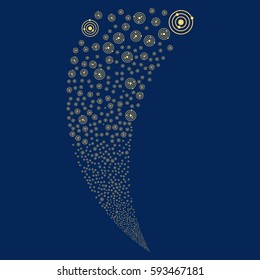 Solar System random fireworks stream. Vector illustration style is flat yellow iconic symbols on a blue background. Object fountain organized from scattered icons.