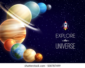 Solar system realistic background with space and galaxy symbols vector illustration 