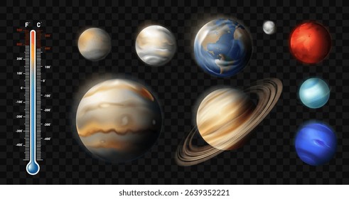 Solar System Realistic on transparent background