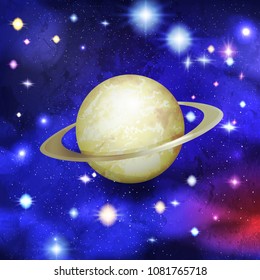 Solar system with Saturn Planet and comets with tails. Astronomy and cosmos, celestial objects, astrology and universe, galaxy space