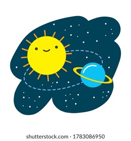 solar system with saturn planet in orbit between stars. vector illustration
