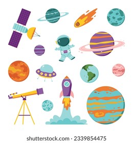 Solar system set isolated on white background. Space. Flat vector illustration.