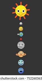 Solar system set on black background with Mercury ,Venus ,Earth ,Mars ,Jupiter, Saturn, Uranus, Neptune vector illustration flat desing