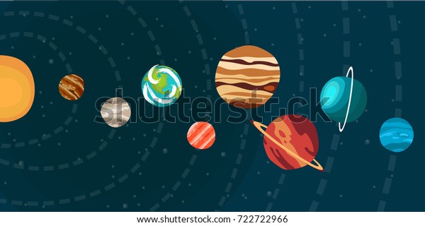 Solar system space
concept in flat cartoon design. Vector poster illustration with
place for text. 