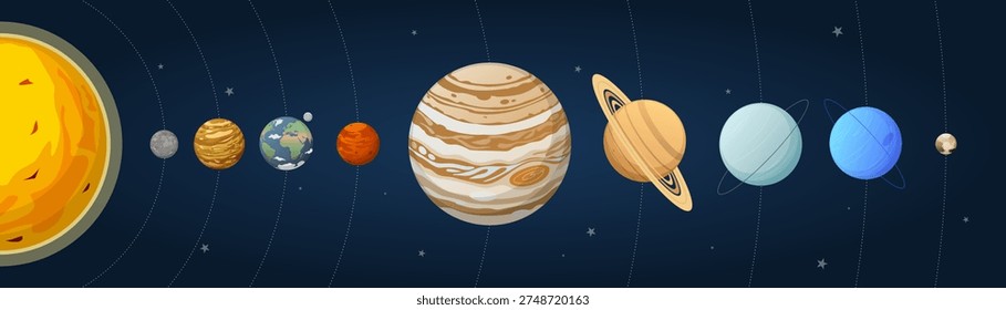 Solar system space objects and planets infographic scheme. Vector illustration