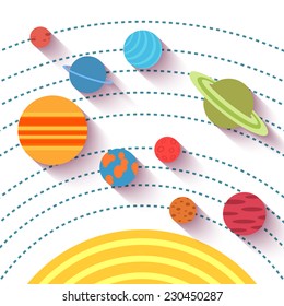 Solar system and space objects. Vector set in flat style.