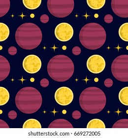 Solar system space planets galaxy earth seamless pattern universe astronomy star science cosmos vector illustration.