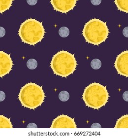 Solar system space planets galaxy earth seamless pattern universe astronomy star science cosmos vector illustration.