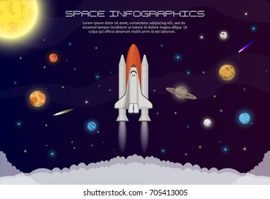 Sistema solar Transbordador Espacial infografía Ilustración Volar inicio y observatorio astronómico el conjunto de conocimientos científicos