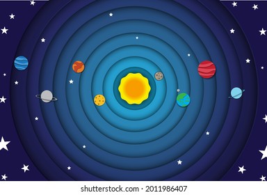solar system or spece illustration papercut design 