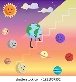 Solar system (sun, markurius, venus, mars, earth, jupiter, saturn, uranus, neptune, pluto) vector design illustration
