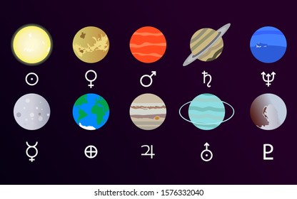 Solar system with sun and planet set. Vector illustration.