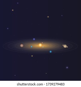 Solar system. The sun and planets in space rotate in orbits. Vector illustration