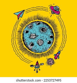 Solar System Travel, sketch and illustration