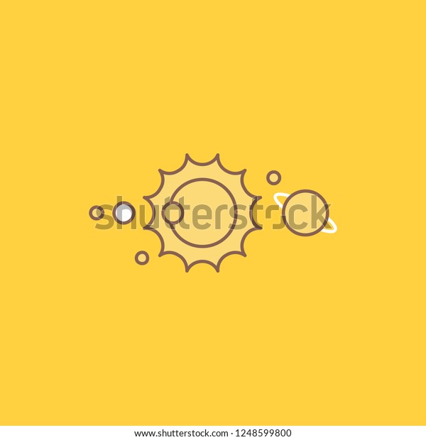 solar, system, universe, solar\
system, astronomy Flat Line Filled Icon. Beautiful Logo button over\
yellow background for UI and UX, website or mobile\
application
