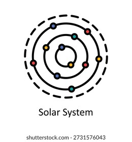 Ilustración de estilo de iconos de contorno rellenos de Vector del sistema solar. Archivo EPS 10