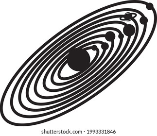 Sonnensystem, Vektorsymbol in Schwarz-Weiß