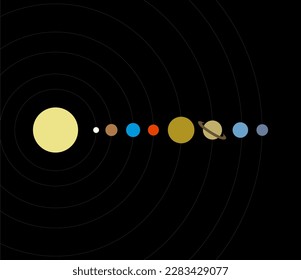 Icono del vector del sistema solar. Los Nueve Planetas sobre fondo negro.