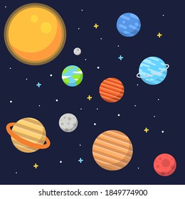 Solar system vector kids cartoon planet seamless pattern. space pattern, planet pattern, solar system background. Flat design solar system.