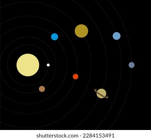 Solar system vector. The Nine Planets on black background.