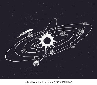 solar system.Planets and Sun.Hand drawn doodle design.Vector illustration