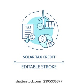 Solar tax credit soft blue concept icon. Clean energy credit. Tax relief. Type of financial benefit. Round shape line illustration. Abstract idea. Graphic design. Easy to use in blog post