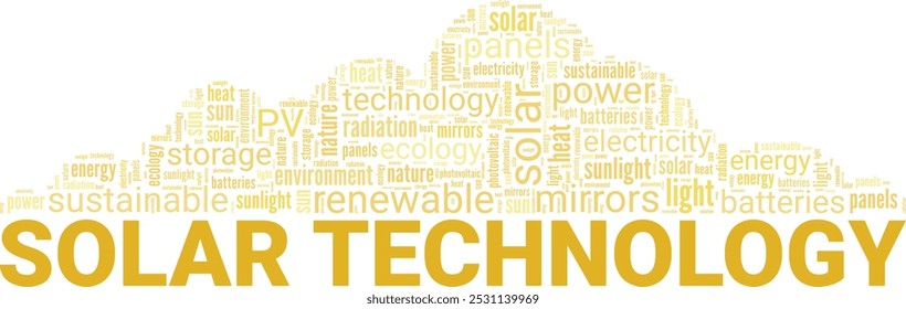 Diseño conceptual de nube de palabra de Tecnología solar aislado sobre fondo blanco.