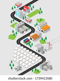 solar thermal energy, solar thermal power plant in isometric graphic